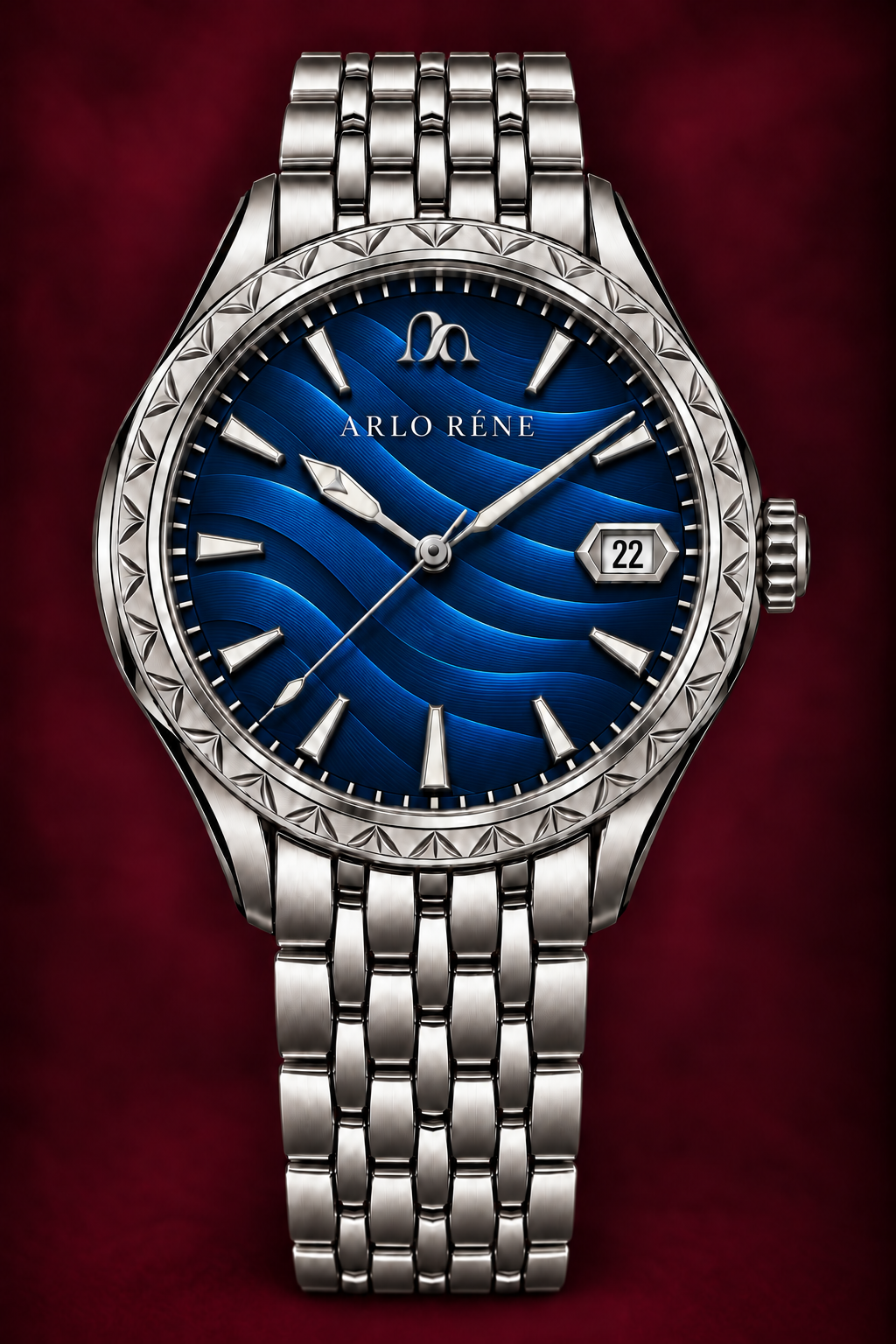 ARLO RÉNE Atlantic timepiece with a midnight navy dial