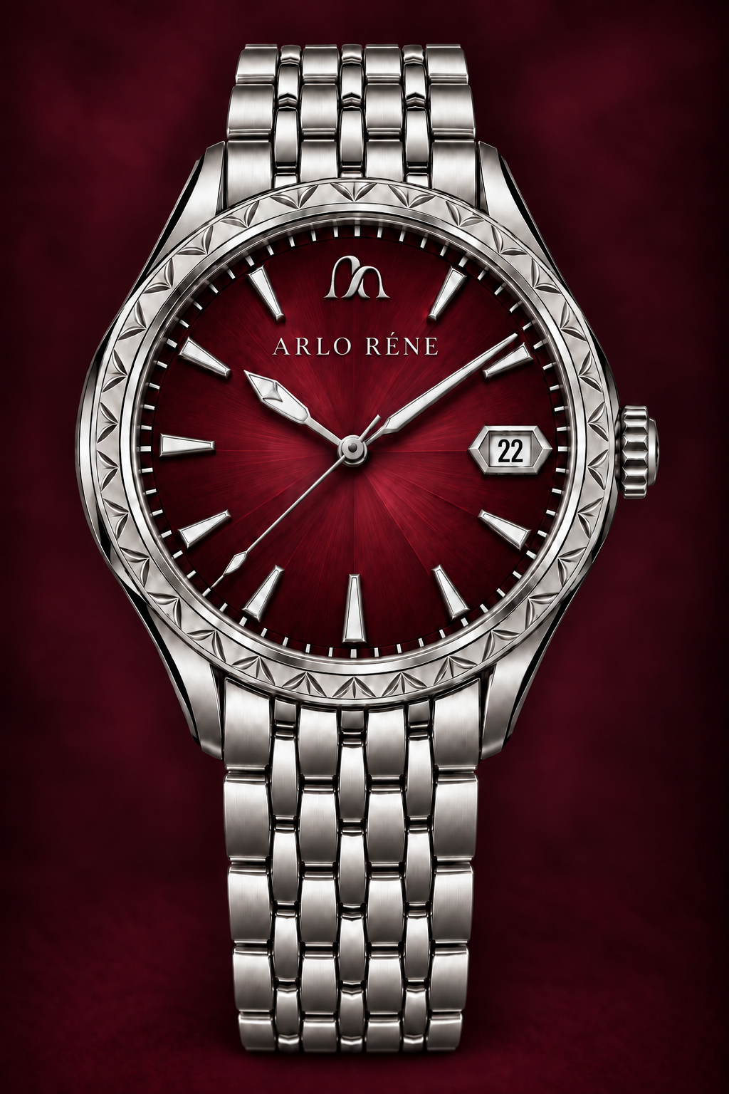 ARLO RÉNE Imperial timepiece with a deep burgundy dial